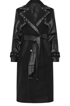 Faux Leather Studded Trench Coat
