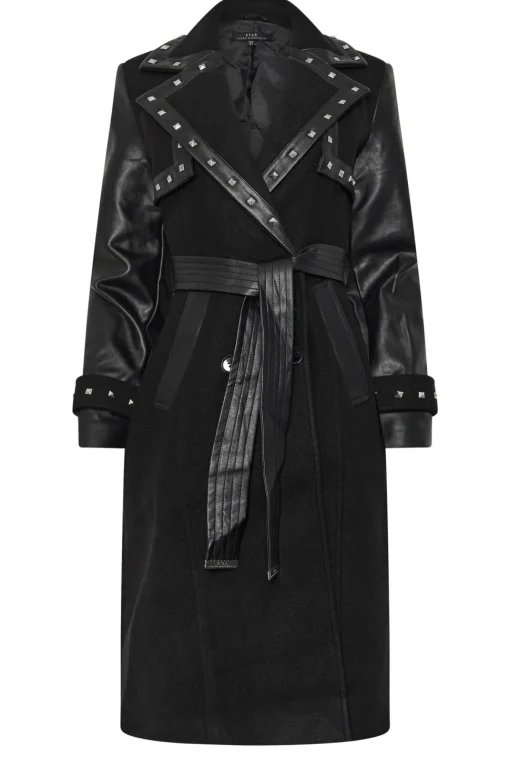 Faux Leather Studded Trench Coat