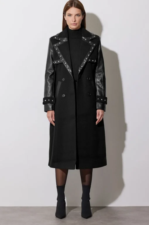 Faux Leather Studded Trench Coat