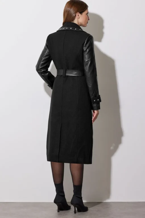 Faux Leather Studded Trench Coat