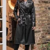 Faux Leather Tie Waist Coat