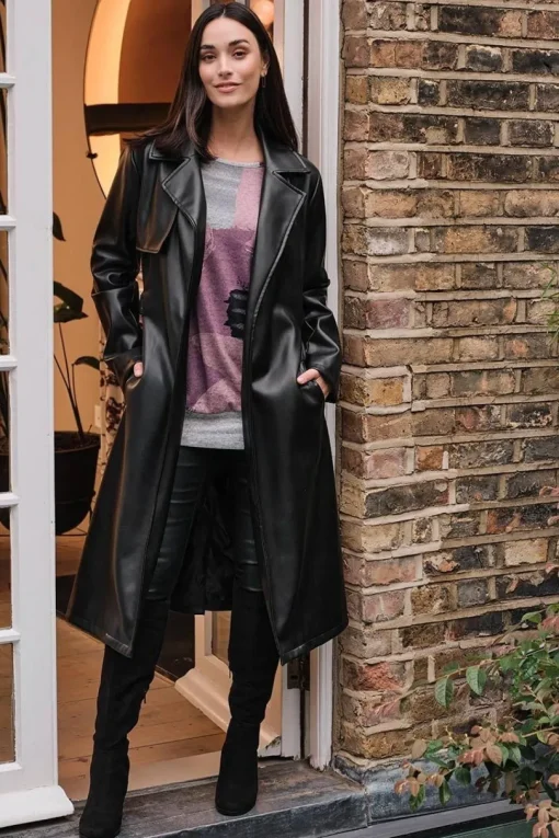 Faux Leather Tie Waist Coat