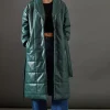 Faux Leather Wrap Belted Padded Coat