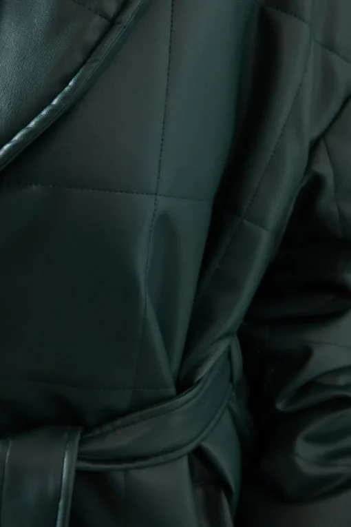 Faux Leather Wrap Belted Padded Coat