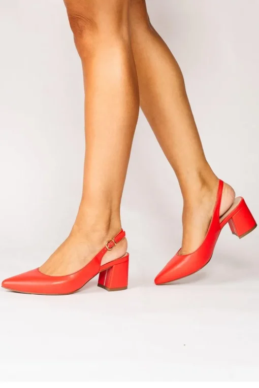 Faux Leather 'Isadora' Mid Block Heel Sling back Court Shoes