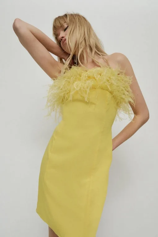 Feather Bandeau Mini Dress