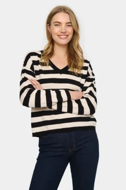 Fikam V-neck Long Sleeve Pullover-Striped