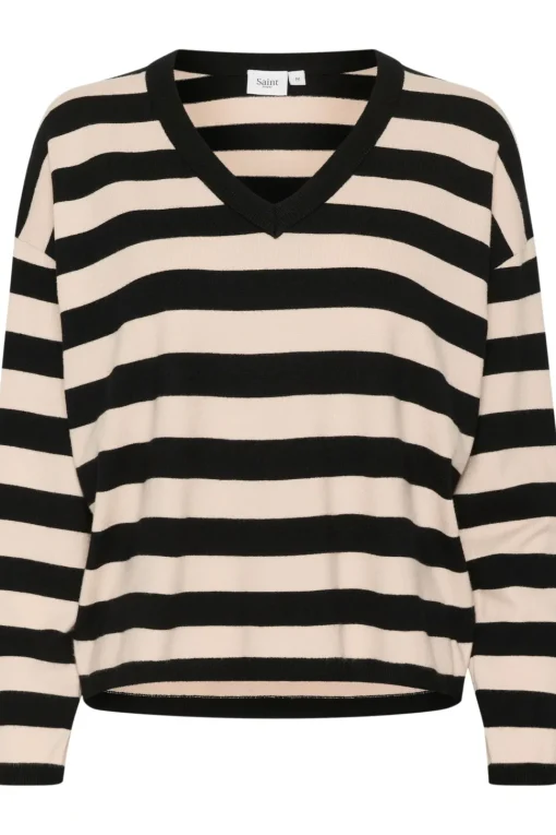 Fikam V-neck Long Sleeve Pullover-Striped