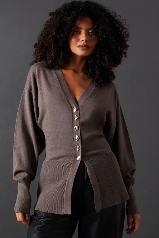 Fit And Flare Plunge V Neck Cardigan