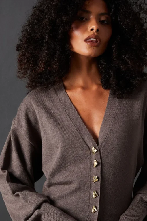 Fit And Flare Plunge V Neck Cardigan