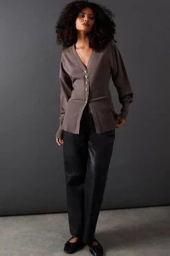 Fit And Flare Plunge V Neck Cardigan