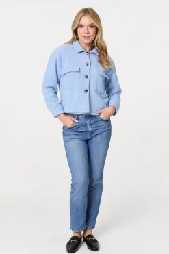 Flannel Cropped Pocket Front Shacket