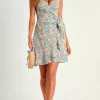 Flora Print Hem Detail Strap Mini Dress In Blue