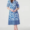Floral 1/2 Sleeve Midi Shirt Dress