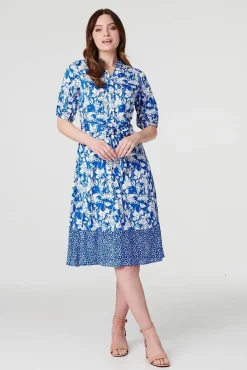 Floral 1/2 Sleeve Midi Shirt Dress