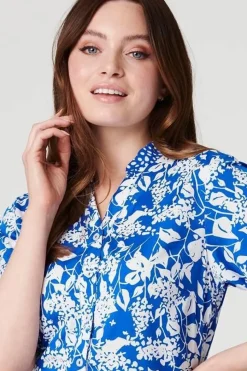 Floral 1/2 Sleeve Midi Shirt Dress