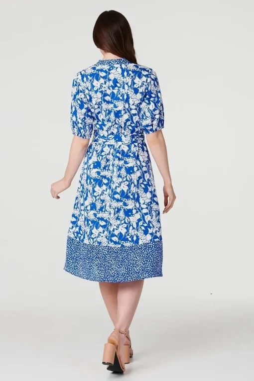 Floral 1/2 Sleeve Midi Shirt Dress