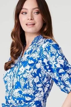 Floral 1/2 Sleeve Midi Shirt Dress