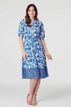 Floral 1/2 Sleeve Midi Shirt Dress