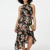 Floral Asymmetric Halter Neck Midi Dress