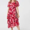 Floral Asymmetric Ruffled Midi Dress