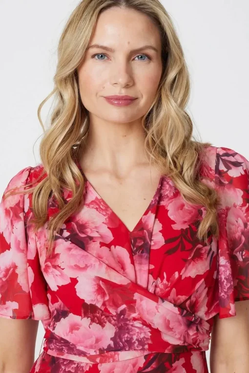 Floral Asymmetric Ruffled Midi Dress