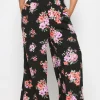 Floral Bloom Print Shirred Wide Leg Trousers