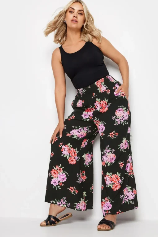 Floral Bloom Print Shirred Wide Leg Trousers