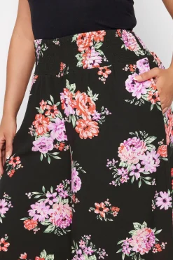 Floral Bloom Print Shirred Wide Leg Trousers
