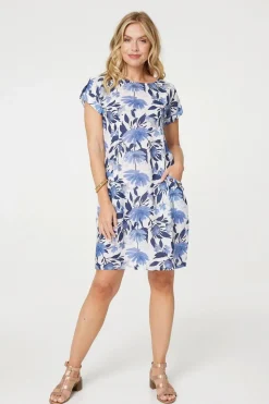 Floral Cap Sleeve Short Shift Dress