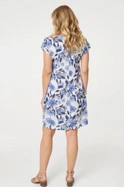 Floral Cap Sleeve Short Shift Dress
