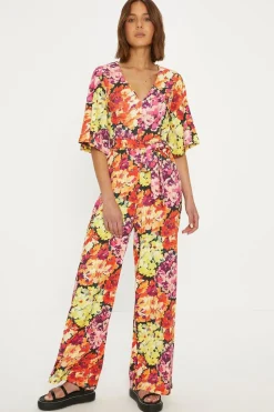 Floral Crinkle Angel Sleeve Jumpsuit