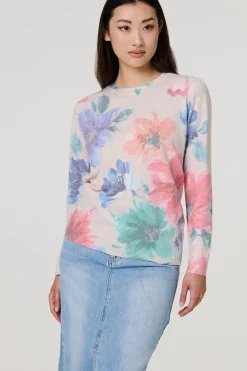 Floral Diamante Detail Long Sleeve Jumper