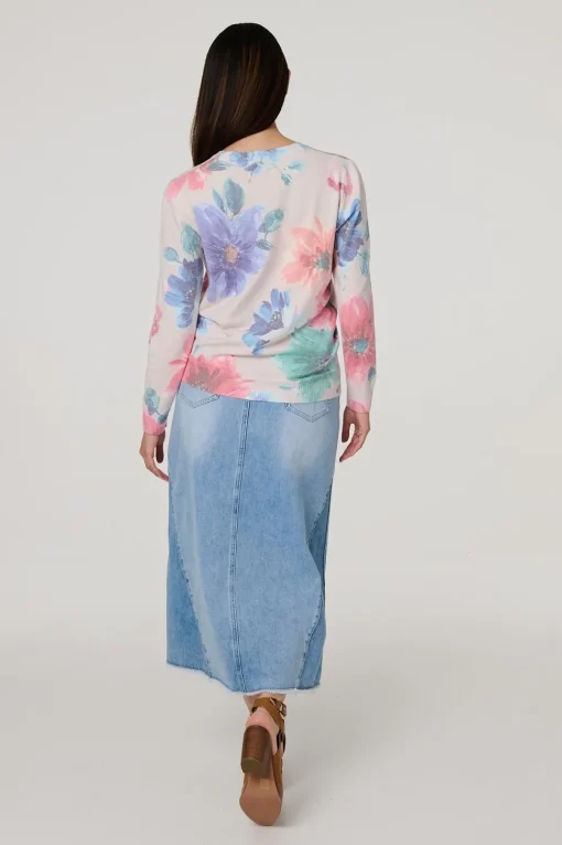 Floral Diamante Detail Long Sleeve Jumper