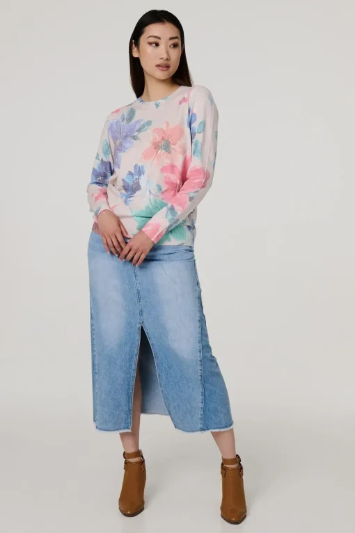 Floral Diamante Detail Long Sleeve Jumper