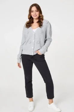 Floral Embroidered Cropped Cardigan