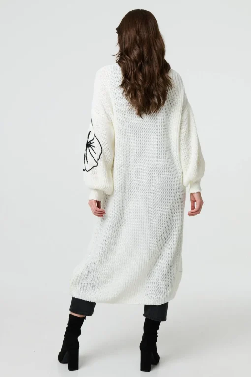 Floral Embroidered Longline Open Cardigan