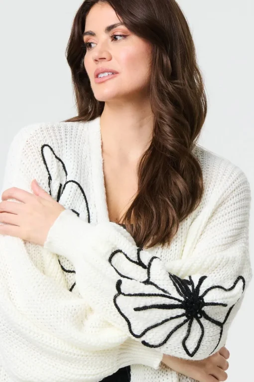 Floral Embroidered Longline Open Cardigan