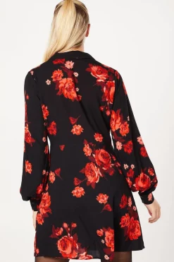 Floral Empire Half Placket Mini Shirt Dress