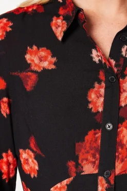 Floral Empire Half Placket Mini Shirt Dress