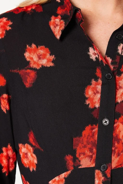 Floral Empire Half Placket Mini Shirt Dress