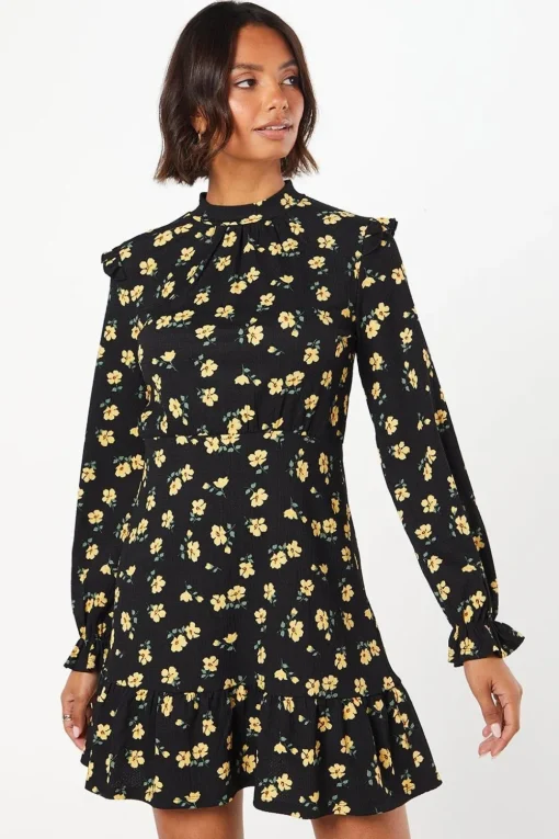 Floral Frill Hem Mini Dress
