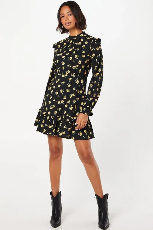 Floral Frill Hem Mini Dress