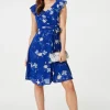 Floral Frilled Knee Length Wrap Dress