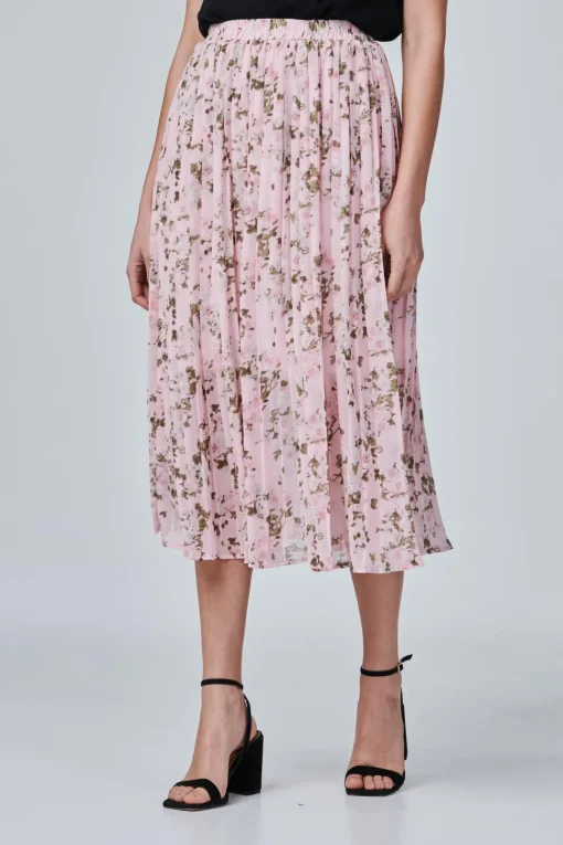 Floral High Waist Pleated Skirt