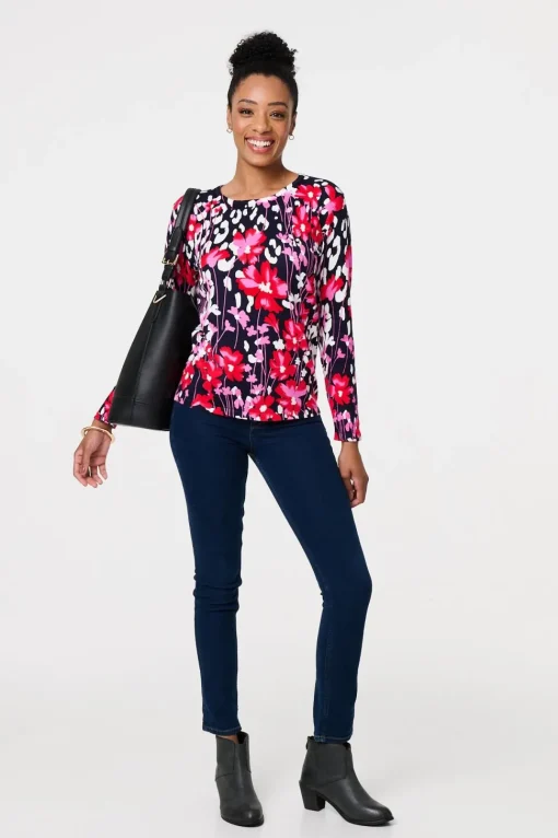 Floral Long Sleeve Scoop Neck Top