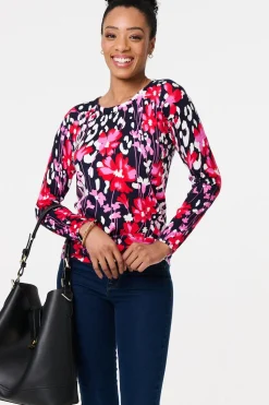 Floral Long Sleeve Scoop Neck Top