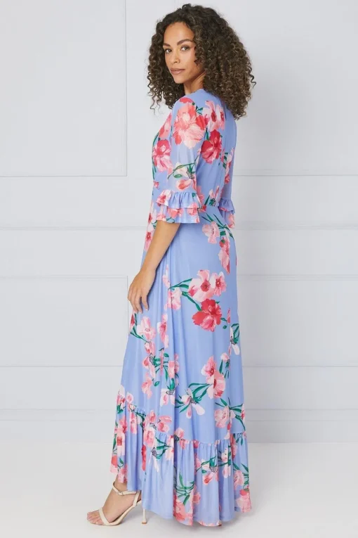Floral Mesh Ruffle Sleeve Midaxi Dress