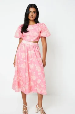 Floral Organza Pleated Midi Skirt