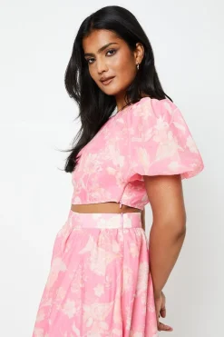 Floral Organza Puff Sleeve Top